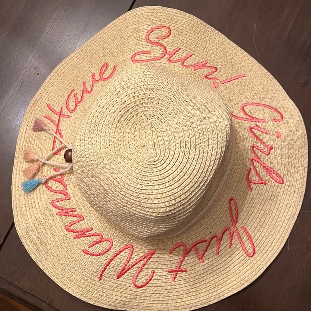 Disney Women's Straw Hat with Red Embroidery - “Girls Just Wanna Have Sun” hat